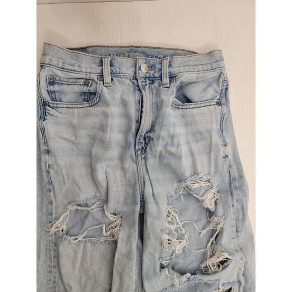 AMERICAN EAGLE Baggy Jeans Womens Sz 2 High Rise Distressed Destroy Straight - Picture 3 of 11